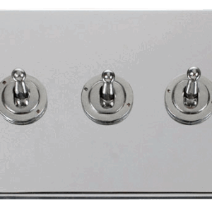 CLICK VPCH423 DECO POLISHED CHROME 3 GANG 10AX 2 WAY DOLLY TOGGLE SWITCH