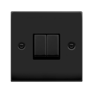CLICK VPMB412BK DECO MATT BLACK INGOT 2 GANG 10AX 2 WAY PLATE SWITCH BLACK INSERT