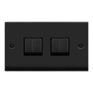 CLICK VPMB414BK DECO MATT BLACK INGOT 4 GANG 10AX 2 WAY PLATE SWITCH BLACK INSERT