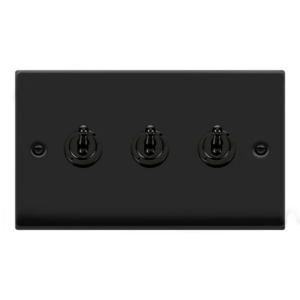 CLICK VPMB423 DECO MATT BLACK 3 GANG 10AX 2 WAY DOLLY TOGGLE SWITCH