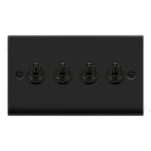 CLICK VPMB424 DECO MATT BLACK 4 GANG 10AX 2 WAY DOLLY TOGGLE SWITCH