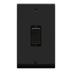 CLICK VPMB502BK DECO MATT BLACK INGOT 2 GANG DOUBLE PLATE 45A 2 POLE SWITCH BLACK INSERT