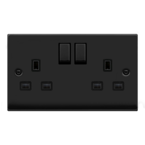 CLICK VPMB536BK DECO MATT BLACK BLACK INSERT 13A 2 GANG 2 POLE SWITCHED DOUBLE SOCKET