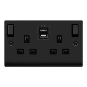 CLICK VPMB586BK DECO VP MATT BLACK 2 GANG 13A USB A&C SOCKET BLACK INSERT