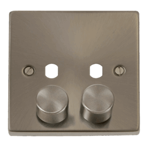CLICK VPSC152PL DECO SATIN CHROME 2 GANG DIMMER PLATE WITH KNOB