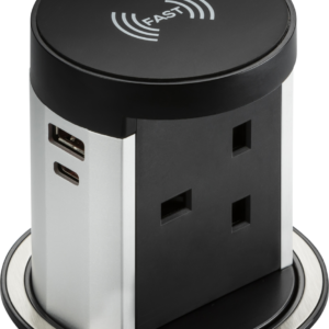 KNIGHTSBRIDGE SK0016 BLACK 1 GANG 13A COUNTERTOP SOCKET WITH 10W WIRELESS CHARGER & DUAL USB A+C