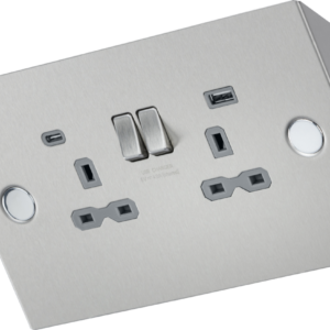 KNIGHTSBRIDGE SKR2 STAINLESS STEEL 2 GANG 13A UNDER CABINET SOCKET WITH DUAL USB A+C