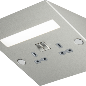 KNIGHTSBRIDGE SKR8L STAINLESS STEEL GREY INSERT 2 GANG 13A 2 POLE UNDER CABINET SWITCHED  SOCKET WITH 5W LED LIGHT