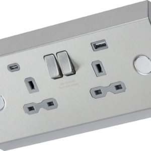 KNIGHTSBRIDGE SKR9 STAINLESS STEEL 2 GANG 13A UNDER CABINET SOCKET WITH DUAL USB A+C