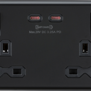 KNIGHTSBRIDGE CL9965MBB  13A 2 GANG SWITCHED SOCKET C/W 2 x USB-C ADAPTOR
