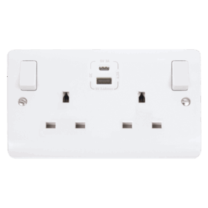 CLICK MODE CMA786 13AMP 1X TYPE A 1X TYPE C 4.2A 2 GANG SWITCHED USB TWIN SOCKET