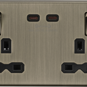 KNIGHTSBRIDGE CS9965AB ANTIQUE BRASS 13A 2 GANG DUAL USB-C FASTCHARGE SOCKET