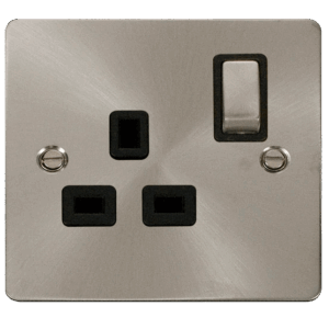 CLICK FPBS535BK DEFINE BRUSHED STEEL INGOT 1 GANG 13A SWITCHED SINGLE SOCKET BLACK INSERT