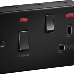 KNIGHTSBRIDGE MR8333NTB 2GANG 45AMP DP COOKER SWITCH WITH SOCKET TEXTURED SAND BLACK