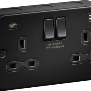KNIGHTSBRIDGE MR9940TB 2 GANG 13AMP SWITCH SOCKET WITH DUAL USB CHARGER TEXTURED SAND BLACK