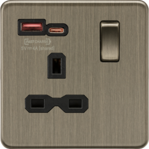 KNIGHTSBRIDGE SFR9919AB SCREWLESS FLATPLATE 1 GANG 13A | TYPE A & C USB SOCKET