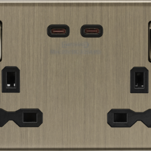 KNIGHTSBRIDGE SFR9965AB SCREWLESS FLATPLATE 13A 2 GANG DUAL TYPE C 65W FASTCHARGE USB SOCKET