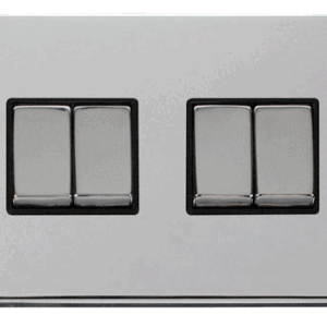 CLICK VPCH414BK DECO POLISHED CHROME INGOT 4 GANG 10AX 2 WAY PLATE SWITCH BLACK INSERT