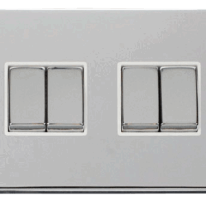 CLICK VPCH414WH DECO POLISHED CHROME INGOT 4 GANG 10AX 2 WAY PLATE SWITCH WHITE INSERT