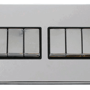 CLICK VPCH416BK DECO POLISHED CHROME INGOT 6 GANG 10AX 2 WAY PLATE SWITCH BLACK INSERT