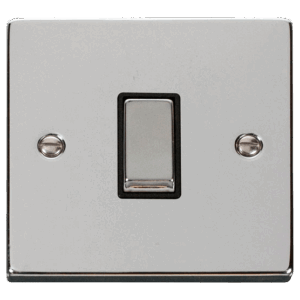 CLICK VPCH425BK DECO POLISHED CHROME INGOT 1 GANG 10AX INTERMEDIATE PLATE SWITCH BLACK INSERT