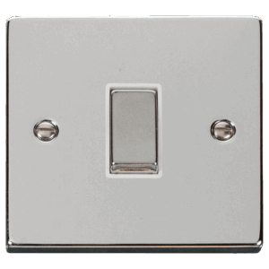 CLICK VPCH425WH DECO POLISHED CHROME INGOT 1 GANG 10AX INTERMEDIATE PLATE SWITCH WHITE INSERT
