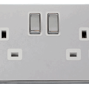 CLICK VPCH536WH DECO POLISHED CHROME WHITE INSERT 13A 2 GANG 2 POLE SWITCHED DOUBLE SOCKET