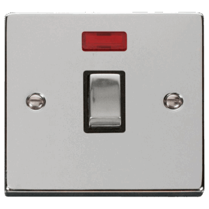 CLICK VPCH723BK DECO POLISHED CHROME INGOT 20A 2 POLE NEON SWITCH BLACK INSERT