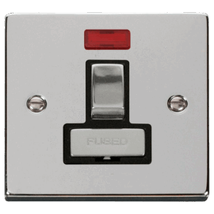 CLICK VPCH752BK DEC0 POLISHED CHROME INGOT 13A NEON SWITCHED FUSED CONNECTION UNIT BLACK INSERT