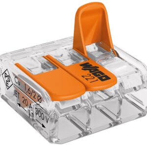 WAGO 221-413 TRANSPARENT/ORANGE 4.0MM 32AMP 3 POLE ALL CONDUCTOR COMPACT SPLICING CONNECTOR