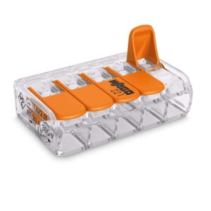 WAGO 221-415 TRANSPARENT/ORANGE 4.0MM 32AMP 5 POLE ALL CONDUCTOR COMPACT SPLICING CONNECTOR