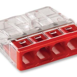 WAGO 2773-404 4.0MM 32AMP 4 POLE SOLID/STRANDED COMPACT SPLICING CONNECTOR TRANSPARENT/RED