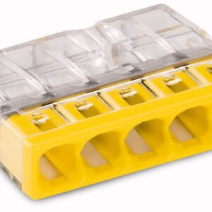 WAGO 2273-205 SPLICING CONNECTOR FOR SOLID CONDUCTORS MAX. 2.5 MM² 5 CONDUCTOR TRANSPARENT/YELLOW